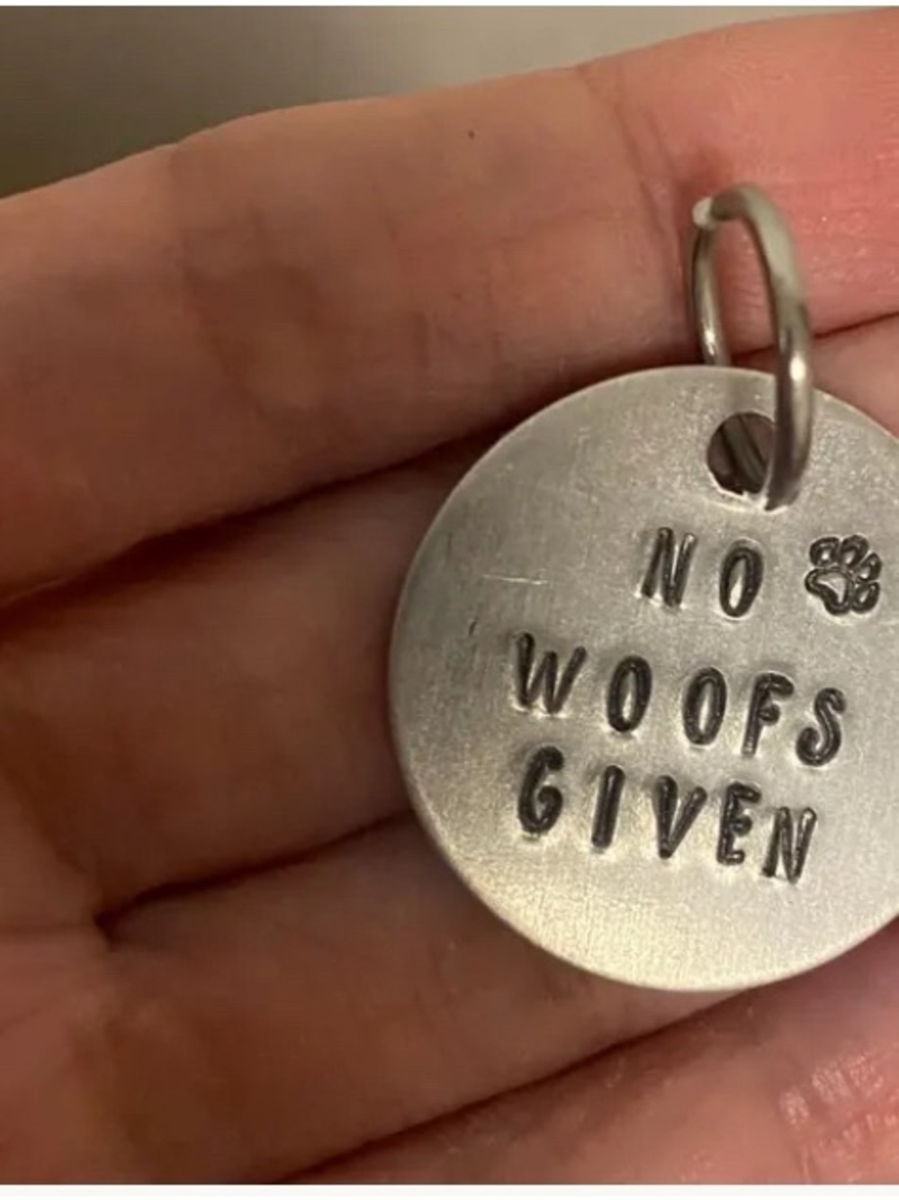 Silver Pet ID Tag - "No Woofs Given" Engraved
